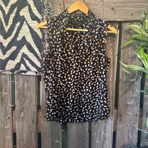White House Black Market Black and Gold Polka Dot Blouse